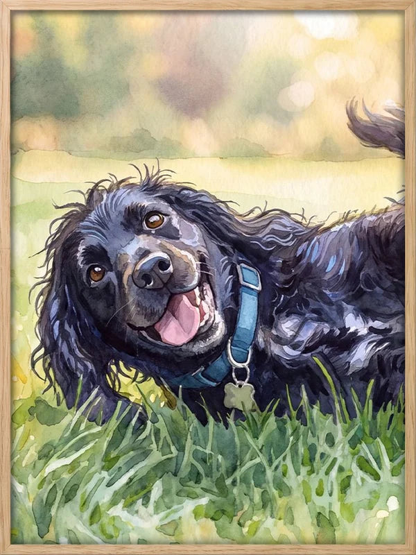 Oak framed watercolor pet portrait