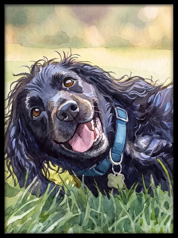 Black framed watercolor pet portrait
