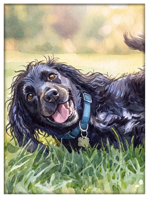 White framed watercolor pet portrait detail