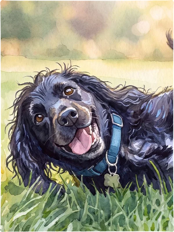 Watercolor pet portrait on canvas close-up